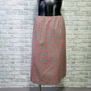 Vintage 70s Pendleton Womens S Red Ivory Blue Plaid‎ Wool Aline Straight Skirt
